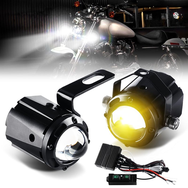 Sidaqi Motorcycle Ligths LED 68W Amber White with Sensing Function Auxiliary Light Kit 6 Modes Waterproof Wire Harness Motorcycle Fog Lights 1285V